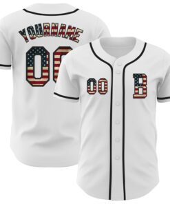 Custom White Vintage USA Flag-Black Authentic Baseball Jersey