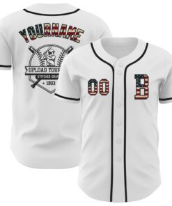Custom White Vintage USA Flag-Black Authentic Baseball Jersey
