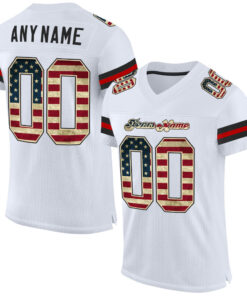 Custom White Vintage USA Flag-Black Mesh Authentic Football Jersey