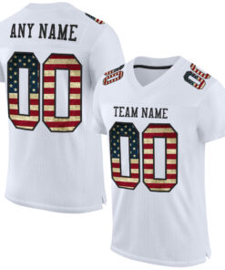 Custom White Vintage USA Flag-Black Mesh Authentic Football Jersey