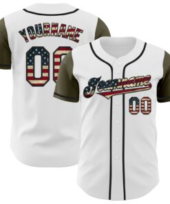 Custom White Vintage USA Flag Black-Olive Authentic Two Tone Baseball Jersey