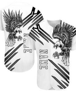 Custom White White-Black 3D Eagle Authentic Baseball Jersey