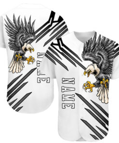 Custom White White-Black 3D Eagle Authentic Baseball Jersey