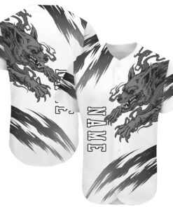 Custom White White-Black 3D Wolf Authentic Baseball Jersey