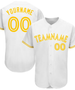 Custom White White-Gold Authentic Baseball Jersey