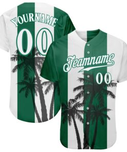 Custom White White-Kelly Green 3D Pattern Design Hawaii Coconut Trees Authentic Baseball Jersey