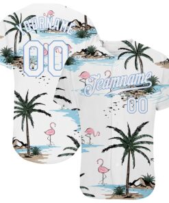 Custom White White-Light Blue 3D Pattern Design Hawaii Palm Trees Authentic Baseball Jersey