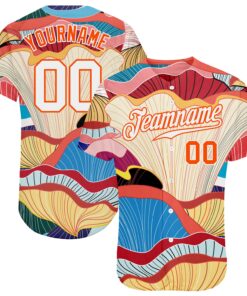 Custom White White-Orange 3D Pattern Design Flowers Authentic Baseball Jersey