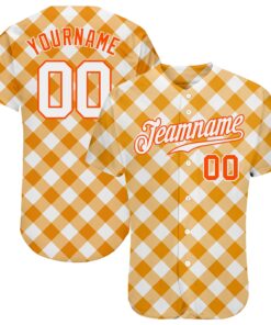 Custom White White-Orange 3D Pattern Design Orange Plaid Authentic Baseball Jersey