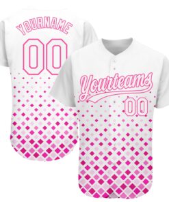 Custom White White-Pink 3D Pattern Design Authentic Baseball Jersey