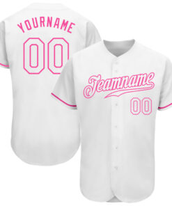 Custom White White-Pink Authentic Baseball Jersey