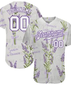 Custom White White-Purple 3D Pattern Design Lavenders Authentic Baseball Jersey