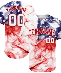 Custom White White-Red 3D American Flag Authentic Baseball Jersey