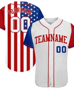 Custom White White-Red 3D American Flag Authentic Baseball Jersey