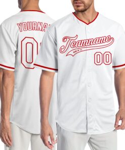 Custom White White-Red Authentic Baseball Jersey
