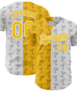 Custom White Yellow 3D Pattern Design Champion Trophy Authentic Baseball Jersey