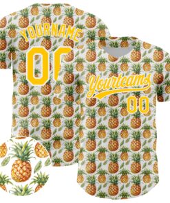 Custom White Yellow 3D Pattern Design Fruit Pineapple Authentic Baseball Jersey