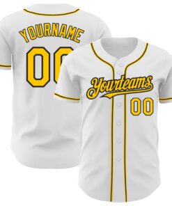 Custom White Yellow-Black Authentic Baseball Jersey