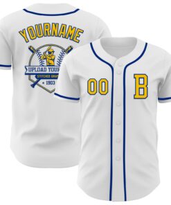 Custom White Yellow-Royal Authentic Baseball Jersey