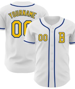 Custom White Yellow-Royal Authentic Baseball Jersey