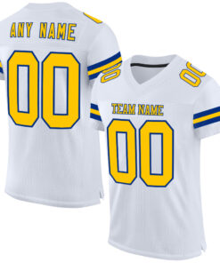 Custom White Yellow-Royal Mesh Authentic Football Jersey