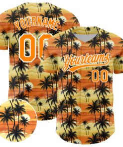Custom Yellow Bay Orange-White 3D Pattern Design Tropical Hawaii Palm Trees Authentic Baseball Jersey