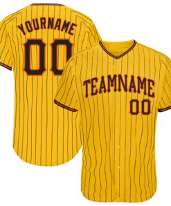 Custom Yellow Black Pinstripe Black-Orange Authentic Baseball Jersey