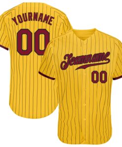 Custom Yellow Black Pinstripe Crimson-Black Authentic Baseball Jersey