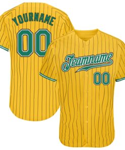 Custom Yellow Black Pinstripe Kelly Green-White Authentic Baseball Jersey