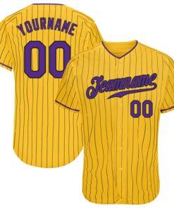 Custom Yellow Black Pinstripe Purple-Black Authentic Baseball Jersey