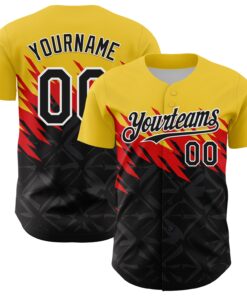 Custom Yellow Black-White 3D Pattern Design Abstract Shape Authentic Baseball Jersey