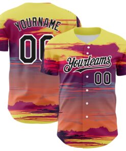 Custom Yellow Black-White 3D Pattern Design Beach Hawaii Palm Trees Authentic Baseball Jersey