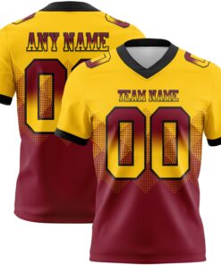 Custom Yellow Crimson-Black Mesh Authentic Gradient Square Shape Flag Football Jersey