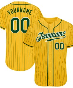 Custom Yellow Green Pinstripe Green-White Authentic Baseball Jersey
