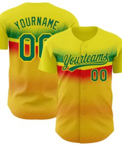 Custom Yellow Kelly Green 3D Pattern Design Abstract Vibe Dots Authentic Baseball Jersey