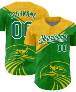 Custom Yellow Kelly Green-White 3D Pattern Design Animal Eagle Authentic Baseball Jersey