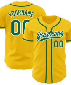 Custom Yellow Kelly Green-White Authentic Baseball Jersey