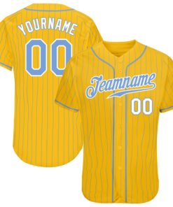 Custom Yellow Light Blue Pinstripe Light Blue-White Authentic Baseball Jersey