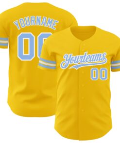 Custom Yellow Light Blue-White Authentic Baseball Jersey