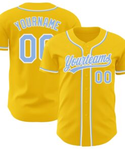 Custom Yellow Light Blue-White Authentic Baseball Jersey