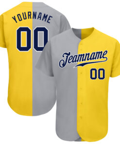 Custom Yellow Navy Gray-White Authentic Split Fashion Baseball Jersey