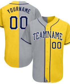 Custom Yellow Navy Gray-White Authentic Split Fashion Baseball Jersey