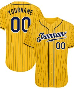 Custom Yellow Navy Pinstripe Navy-White Authentic Baseball Jersey