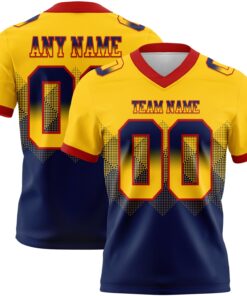 Custom Yellow Navy-Red Mesh Authentic Gradient Square Shape Flag Football Jersey