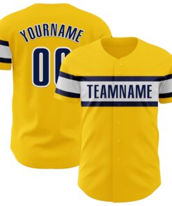 Custom Yellow Navy-White Authentic Baseball Jersey