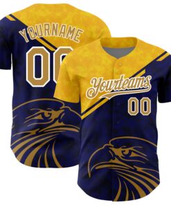 Custom Yellow Old Gold-Navy 3D Pattern Design Animal Eagle Authentic Baseball Jersey