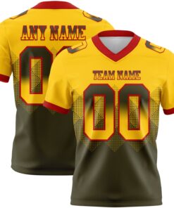 Custom Yellow Olive-Red Mesh Authentic Gradient Square Shape Flag Football Jersey