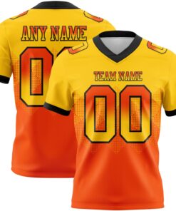 Custom Yellow Orange-Black Mesh Authentic Gradient Square Shape Flag Football Jersey