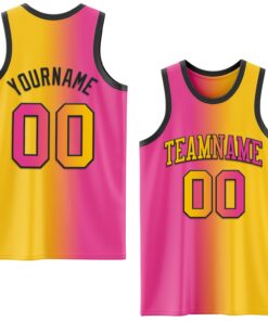 Custom Yellow Pink-Black Authentic Gradient Fashion Basketball Jersey