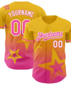 Custom Yellow Pink-White 3D Pattern Design Gradient Style Twinkle Star Authentic Baseball Jersey